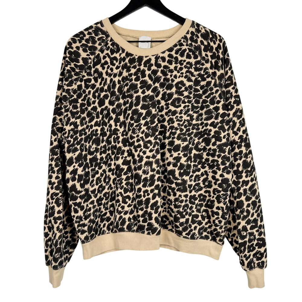 Maeve Anthropologie Leopard Animal Print Pullover Sweatshirt Beige Black - L
